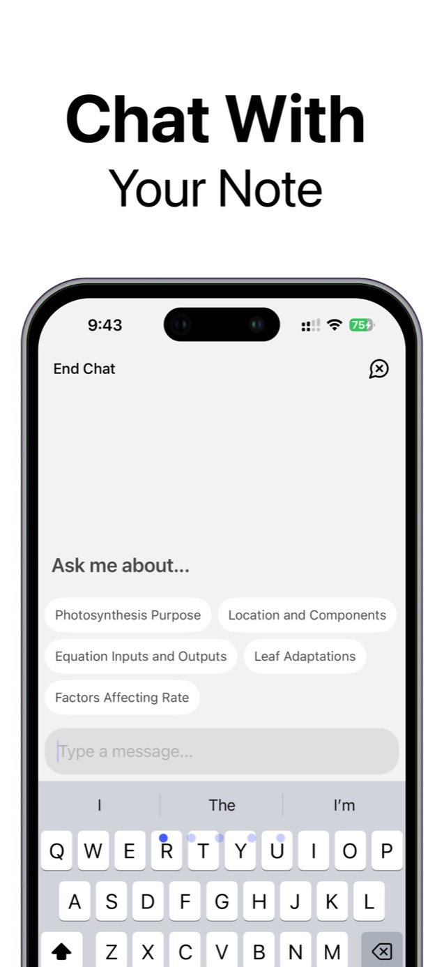 VoiceLog chat interface for asking questions about a saved study note